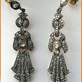 victorian earrings 3.65 Tcw  Rose Cut Diamond 925 Sterling Silver vintage art deco jewelry