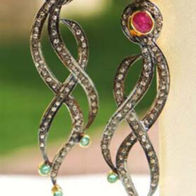 rose cut earrings 6 Tcw Emerald, Ruby Rose Cut Diamond 925 Sterling Silver victorian jewelry