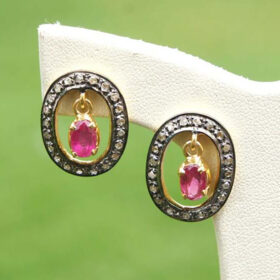 polki earrings 2 Tcw Ruby Rose Cut Diamond 925 Sterling Silver vintage art deco jewelry