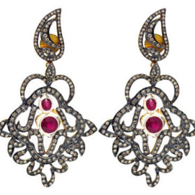 uncut earrings 5.76 Tcw Ruby Rose Cut Diamond 925 Sterling Silver art deco jewelry