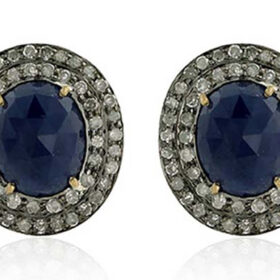 vintage earrings 3.5 Tcw Blue Sapphire Rose Cut Diamond 925 Sterling Silver vintage diamond jewelry