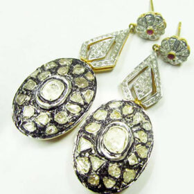 uncut earrings 4.6 Tcw Ruby Rose Cut Diamond 925 Sterling Silver vintage diamond jewelry