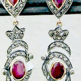 victorian earrings 3.76 Tcw Ruby Rose Cut Diamond 925 Sterling Silver fine antique jewelry