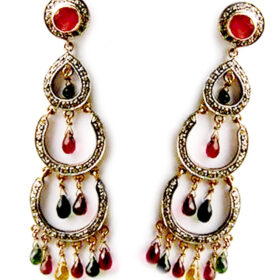 antique earrings 5.76 Tcw Ruby, Emerald, Golden Topaz Rose Cut Diamond 925 Sterling Silver victorian jewelry