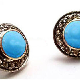 victorian earrings 2.1 Tcw Turquoise Rose Cut Diamond 925 Sterling Silver vintage art deco jewelry