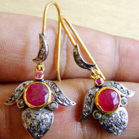 polki earrings 2.75 Tcw Ruby Rose Cut Diamond 925 Sterling Silver fine antique jewelry