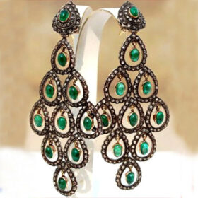 antique earrings 13.15 Tcw Emerald Rose Cut Diamond 925 Sterling Silver victorian jewelry