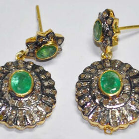 vintage earrings 7 Tcw Emerald Rose Cut Diamond 925 Sterling Silver antique jewelry