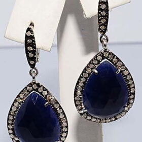 polki earrings 5.8 Tcw Blue Sapphire Rose Cut Diamond 925 Sterling Silver vintage jewelry