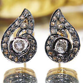 antique earrings 0.7 Tcw  Rose Cut Diamond 925 Sterling Silver victorian jewelry