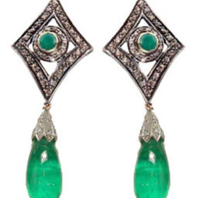 antique earrings 4.5 Tcw Emerald Rose Cut Diamond 925 Sterling Silver antique vintage jewelry