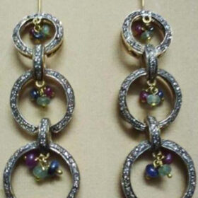 polki earrings 4.2 Tcw ruby, emerald, sapphire Rose Cut Diamond 925 Sterling Silver fine antique jewelry