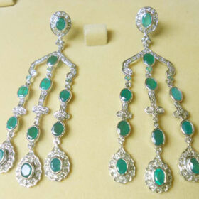 vintage earrings 15 Tcw Emerald Rose Cut Diamond 925 Sterling Silver art deco jewelry