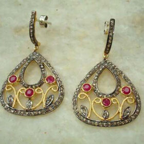 victorian earrings 3.9 Tcw Ruby Rose Cut Diamond 925 Sterling Silver fine antique jewelry