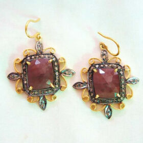 vintage earrings 7 Tcw Ruby Rose Cut Diamond 925 Sterling Silver antique jewelry