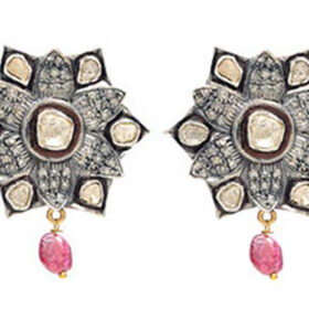 antique earrings 3.21 Tcw Ruby Rose Cut Diamond 925 Sterling Silver antique vintage jewelry