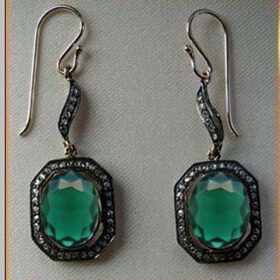 polki earrings 5.1 Tcw Emerald Rose Cut Diamond 925 Sterling Silver fine antique jewelry