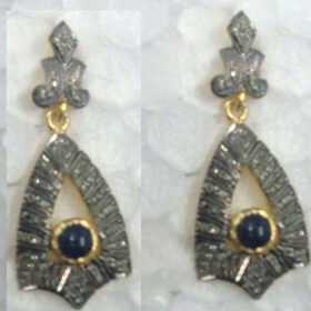 antique earrings 4.45 Tcw Blue Sapphire Rose Cut Diamond 925 Sterling Silver vintage style jewelry