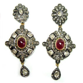 uncut earrings 4.65 Tcw Ruby Rose Cut Diamond 925 Sterling Silver art deco jewelry