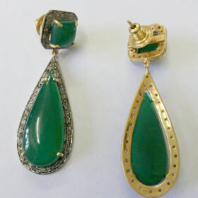 vintage earrings 12.25 Tcw Green, Onyx Rose Cut Diamond 925 Sterling Silver vintage diamond jewelry