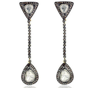 polki earrings 3.42 Tcw  Rose Cut Diamond 925 Sterling Silver fine antique jewelry