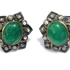 victorian earrings 2.72 Tcw Emerald Rose Cut Diamond 925 Sterling Silver fine antique jewelry