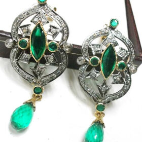 uncut earrings 5.6 Tcw Emerald Rose Cut Diamond 925 Sterling Silver art deco jewelry