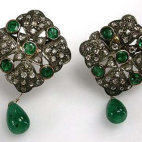 victorian earrings 4.6 Tcw Emerald Rose Cut Diamond 925 Sterling Silver vintage art deco jewelry