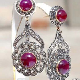 uncut earrings 6.8 Tcw Ruby Rose Cut Diamond 925 Sterling Silver antique jewelry