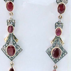 polki earrings 10.75 Tcw Ruby Rose Cut Diamond 925 Sterling Silver vintage art deco jewelry