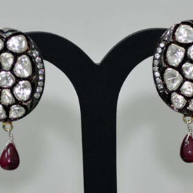 victorian earrings 3.75 Tcw ruby Rose Cut Diamond 925 Sterling Silver fine antique jewelry