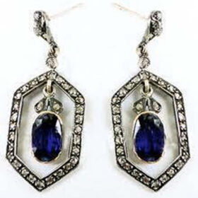 vintage earrings 3.25 Tcw Blue Sapphire Rose Cut Diamond 925 Sterling Silver antique jewelry