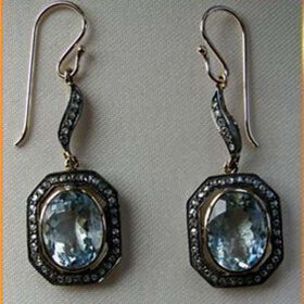 uncut earrings 4 Tcw Topaz Rose Cut Diamond 925 Sterling Silver art deco jewelry