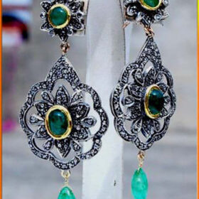 rose cut earrings 6 Tcw Emerald Rose Cut Diamond 925 Sterling Silver victorian jewelry