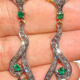 uncut earrings 3.2 Tcw Emerald Rose Cut Diamond 925 Sterling Silver antique jewelry