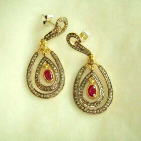 vintage earrings 4.4 Tcw Ruby Rose Cut Diamond 925 Sterling Silver antique jewelry