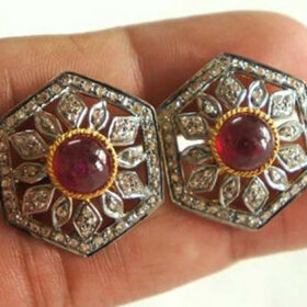 uncut earrings 3.5 Tcw Ruby Rose Cut Diamond 925 Sterling Silver art deco jewelry