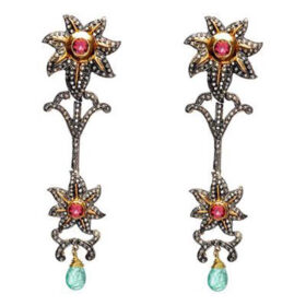 vintage earrings 7.25 Tcw Ruby, Topaz Rose Cut Diamond 925 Sterling Silver vintage diamond jewelry