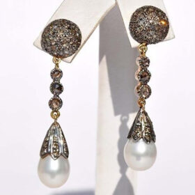 uncut earrings 4.6 Tcw Pearl Rose Cut Diamond 925 Sterling Silver vintage diamond jewelry