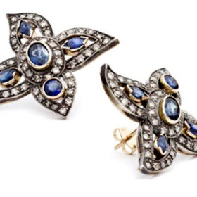 vintage earrings 4.5 Tcw Blue Sapphire Rose Cut Diamond 925 Sterling Silver antique jewelry