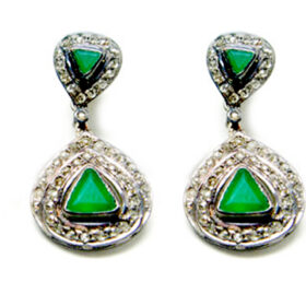 uncut earrings 4.44 Tcw Emerald Rose Cut Diamond 925 Sterling Silver art deco jewelry