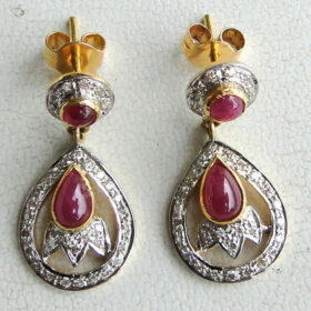 rose cut earrings 3.9 Tcw Ruby Rose Cut Diamond 925 Sterling Silver victorian jewelry