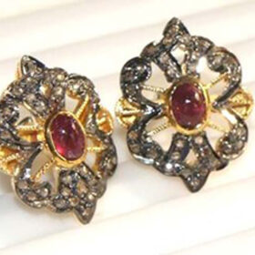 uncut earrings 3.15 Tcw Ruby Rose Cut Diamond 925 Sterling Silver art deco jewelry