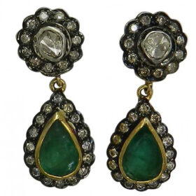 vintage earrings 6.5 Tcw Emerald Rose Cut Diamond 925 Sterling Silver vintage diamond jewelry