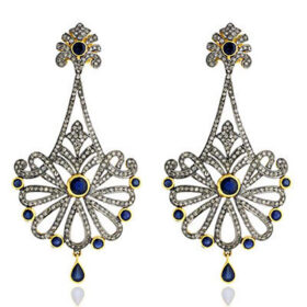 antique earrings 8 Tcw Blue Sapphire Rose Cut Diamond 925 Sterling Silver vintage style jewelry