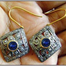 rose cut earrings 2.45 Tcw Blue Sapphire Rose Cut Diamond 925 Sterling Silver antique vintage jewelry