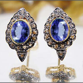 victorian earrings 1.8 Tcw Blue Sapphire Rose Cut Diamond 925 Sterling Silver fine antique jewelry