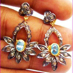 vintage earrings 2.72 Tcw Topaz Rose Cut Diamond 925 Sterling Silver antique jewelry