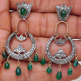 polki earrings 10 Tcw Emerald Rose Cut Diamond 925 Sterling Silver vintage jewelry