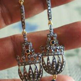 rose cut earrings 4.25 Tcw Blue Sapphire, Emerald Rose Cut Diamond 925 Sterling Silver vintage style jewelry